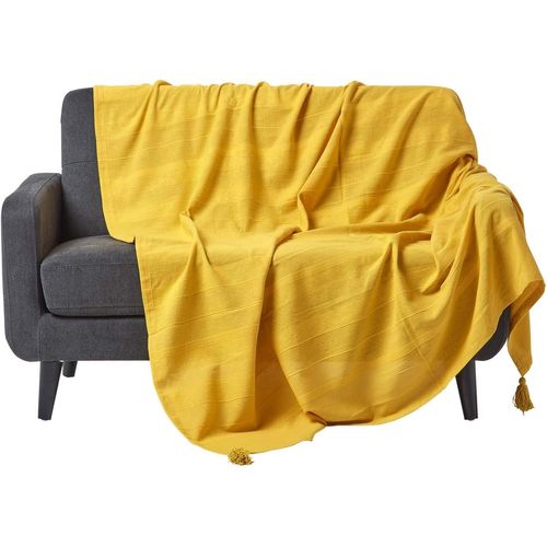Sjzg-Plaid Canapé En Coton, Jeté De Lit Ou De Canapé Tissé Main - Rajput - Jaune - 150x200cm