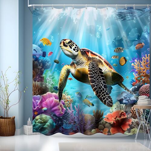 KALANKA-Rideau Douche 180x200,Rideaux de Douche Polyester Lavable en Machine,Rideau Douche Bleu Rideau Baignoire pour Salle de Bains avec Ourlet Inférieur Lesté et 12 Crochets