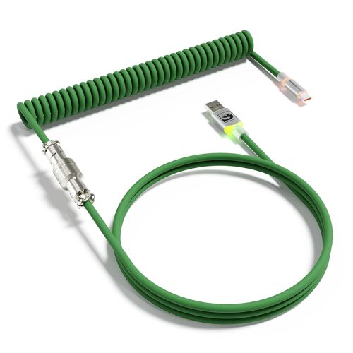 KALANKA-C01ULTRA Câble De Clavier Spiralé, Type C Vers USB A Avec Aviateur Métallique Détachable, éclairage D'interface RVB, Câble De Clavier Spiralé USB C Pour Clavier De Jeu PC - Vert