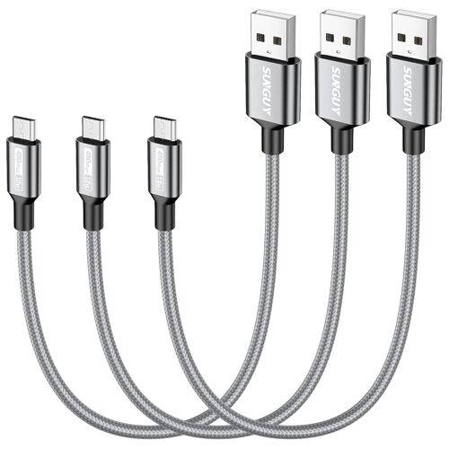JGD-Lot de 3 câbles micro USB courts de 30 cm vers micro USB, charge rapide, synchronisation de données USB 2.0, en nylon tressé pour Samsung Galaxy S7 Edge S6, banque d'alimentation, téléphone