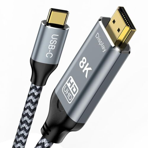 VornixorSarlshop-Augusplay Câble USB C vers HDMI 2.1, 8K@60Hz 4K@240Hz Type C vers hdmi High Speed Cable, HDR HDCP 2.3 Thunderbolt 4/3 vers HDMI Cable Compatible with iPhone 15 Pro MacBook Pro/Air UH