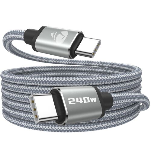 Cable USB C vers USB C, 2m 240W PD 5A Cable USBC Charge Rapide Câble Chargeur USBC Nylon Tressé Cordon pour iPhone 16 15 Samsung S25 Ultra iPad Air MacBook Pro Google Pixel 9 Xiaomi Switch PS5 Tablet