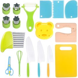 ERSAN-Kit Couteau de Cuisine pour Enfants, 17 pièces couteaux Montessori pour enfants résistants à la coupure, set cadeau pour enfants pour couper les fruits et les légumes