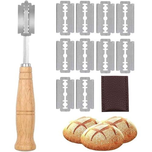 Jexnovashop-Lame A Pain Avec - 10 Pcs Acier Inoxydable Lames, Couteau À Pain Manche En Bois Lame Boulanger Slashing Outil Pour Diy Graver Des Motifs De Pain, Pâte Et Bretzel