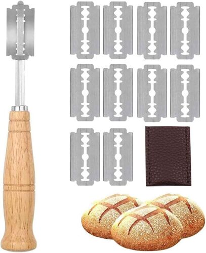 Jexnovashop-Lame A Pain Avec - 10 Pcs Acier Inoxydable Lames, Couteau À Pain Manche En Bois Lame Boulanger Slashing Outil Pour Diy Graver Des Motifs De Pain, Pâte Et Bretzel