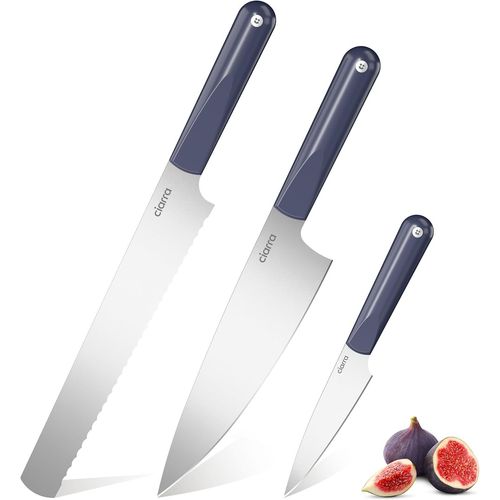 Ensemble De Couteaux De Cuisine 3 Pièces, Poignée Ergonomique, Acier Inoxydable À Haute Teneur En Carbone,Bleu