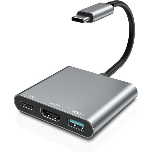 JGD-Adaptateur HDMI USB C 4K @ 60 Hz, hub multiport USB-C 3 en 1 avec port de charge PD 100 W, transfert de données USB 3.0, compatible avec MacBook Pro, iPad, iPhone 15, Galaxy S23, Surface et plus