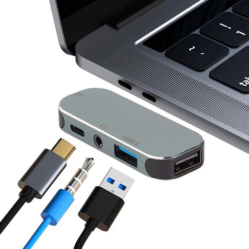 KAL-Hub De Type C, Adaptateur Usb C, Remplaçable À Chaud 5 En 1 Pd Chargeant 10 Gbit/S 100 W 3,5 De Port Casque, Échangeable À Chaud, Compatible Pour Tous Les Appareils Avec Ports De Type C Ouverts