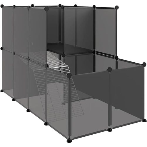 Chenquansarl-Cage Pour Petits Animaux Noir 142x74x93 Cm Pp Et Acier Clapier Lapin