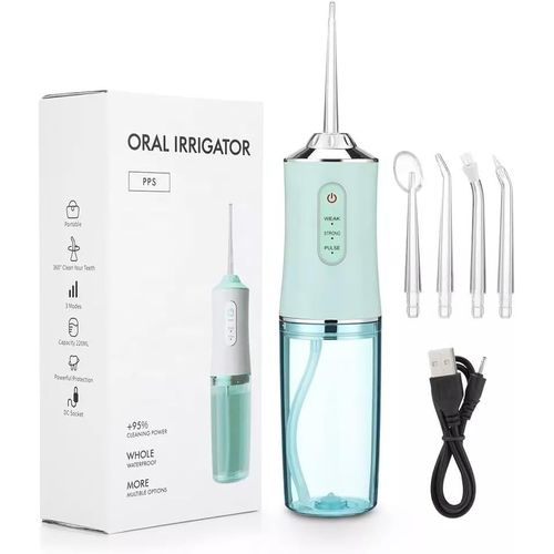 Chenquansarl-Hydropulseur Buccal Sans Fil - Mini Évier Portable De 220 Ml - Rechargeable Par Usb - Ipx7 - Hydropulseur Dentaire Électrique - 3 Modes Avec 4 Buses - Étanche - Rotation À 360° - Vert