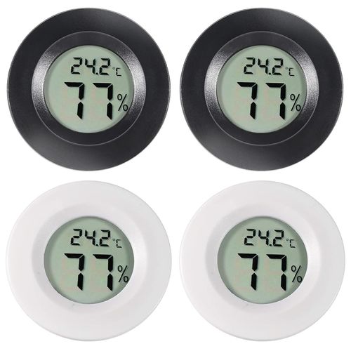 Lot de 4 mini thermomètres hygromètres ronds - Écran LCD numérique - Pour intérieur et extérieur - Affichage de la température pour humidificateur, déshumidificateur, serre, cave, Fahrenheit ou