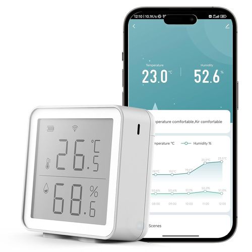 Thermomètre hygromètre intelligent WiFi intérieur, mini capteur de température et d'humidité avec alarme APP, compatible avec Alexa/Google Home, écran HD (sans piles)