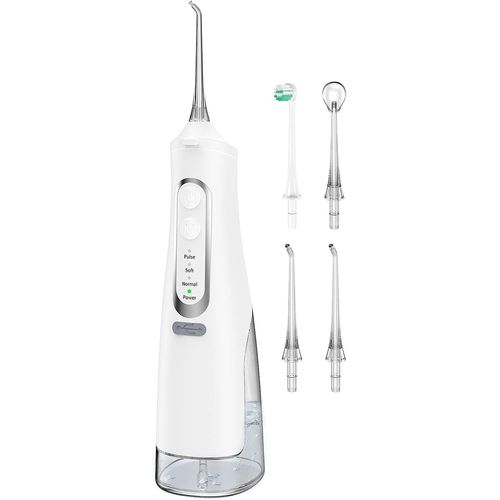 Chenquansarl-Jet Dentaire Hydropulseur Portable, Jet Dentaire Sans Fil Rechargeable Avec 4 Modes Capacité De 310 Ml Ipx7 Étanche 60 Jours D'autonomie Pour Maison Et Voyage (Blanc)