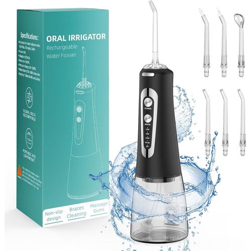 Chenquansarl-Jet Dentaire Hydropulseur Portable, Jet Dentaire Sans Fil Rechargeable Avec 5 Mode Set 6 Buses Capacité De 300 Ml Ipx7 Étanche Pour La Maison Et Les Voyages Zf
