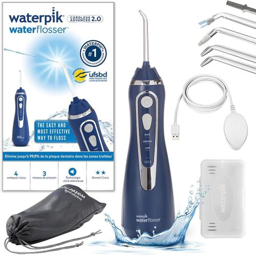 Chenquansarl-Advanced - Hydropulseur Dentaire Sans Fil, Jet Dentaire Portable Rechargeable Avec Câble Usb, Élimine La Plaque, 3 Niveaux De Pression, Bleu (Wp-583eu)