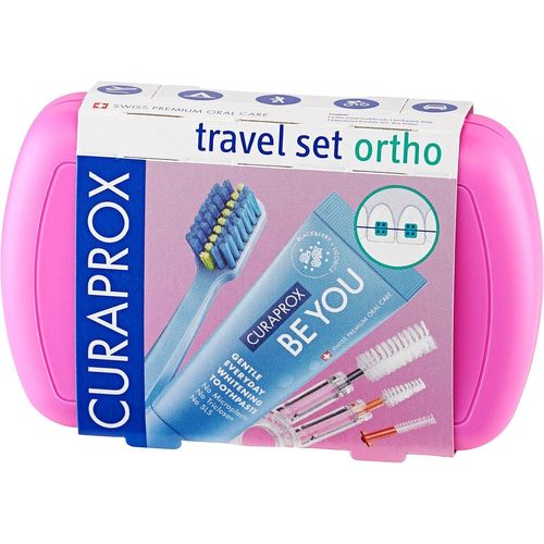 Kalanka-Coffret De Voyage Ortho \U2013 Appareils Dentaires Et Soins Bucco-Dentaires À Emporter | Brosse Ultra-Douce + Dentifrice Blanchissant | Coffret Compact Rose Pour L'hygiène Orthodontique Blanc