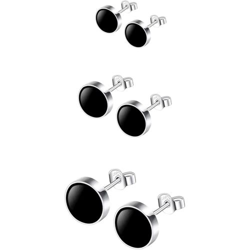 Meimie-3 Paires Boucles D'oreilles Ronde Noir Petites Boucles D'oreilles En Argent Sterling 925 Rondes Clous D'oreilles Argent Boucles D'oreilles Argent Pour Femme Homme Fille 4-6mm