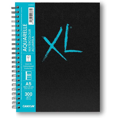 Subzonal-Canson Xl Art Book - Carnet Spiralé 68 Pages - Papier Aquarelle - Grain Fin - 14,8 X 21 Cm - 300g/M² - Blanc