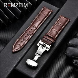 Rskal-Bracelet De Montre En Cuir Pour Hommes Et Femmes, 18mm 19mm 20mm 21mm 22mm 24mm, Fermoir Papillon Automatique, Accessoires De Montre|Brown-W-S|18mm