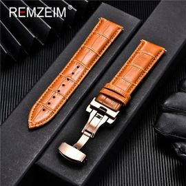 Rskal-Bracelet De Montre En Cuir Pour Hommes Et Femmes, 18mm 19mm 20mm 21mm 22mm 24mm, Fermoir Papillon Automatique, Accessoires De Montre|Light Brown-R|18mm
