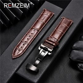 Rskal-Bracelet De Montre En Cuir Pour Hommes Et Femmes, 18mm 19mm 20mm 21mm 22mm 24mm, Fermoir Papillon Automatique, Accessoires De Montre|Brown-B|18mm