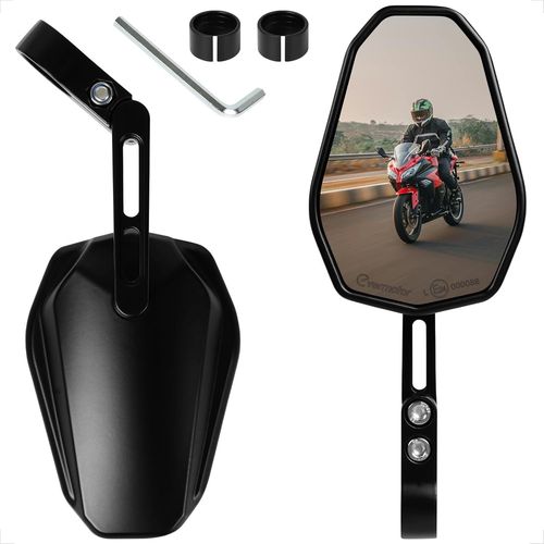 Kalgh-Rétroviseur Moto Homologué E,Pivotant À 360°,Miroir En Bout De Guidon Pour Guidon De 22mm Et 25,4mm,Universel,Noir