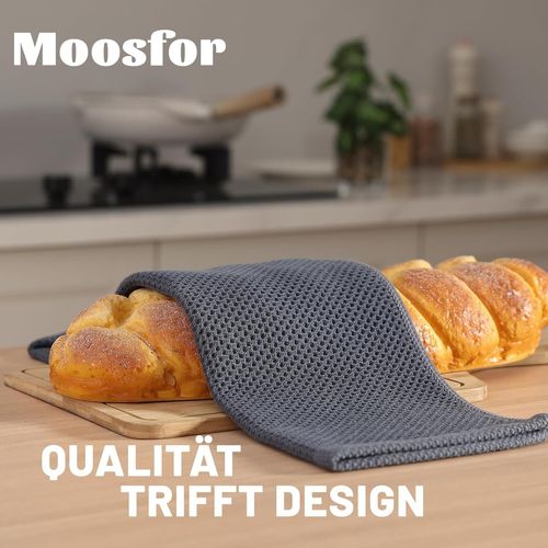 Kalanka-Lot De 12 Torchons De Cuisine 100 % Coton - 32 X 72 Cm - Doux Et Absorbants - Épais - De Qualité Supérieure - Gris Foncé