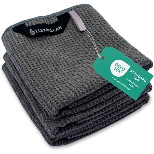 Lot De 3 Torchons De Cuisine, 68 X 42 Cm, Anthracites, En Microfibre Douce, Serviettes Gaufrées Pour La Cuisine