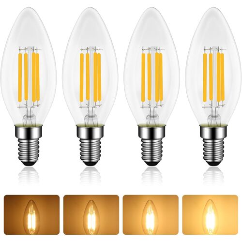 KAL-Ampoules E14 Bougie Led 4W, Dimmable, Équivalent Incandescente/Halogène 40W, Blanc Chaud 2700K, 400Lm, Ac 230V, C35 E14 Filament Vintage, Pour Lustres, Plafonnier, Applique, Lot De 4