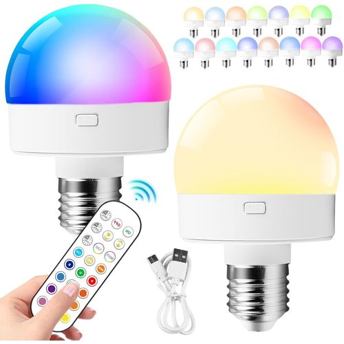 Ampoule Rechargeable Usb, 2 Pièces E27 Usb C Batterie Ampoule Rechargeable Avec Telecommande, Ampoules Led Rechargeables, Rechargeable Light Bulb Pour Intérieur,Extérieur,Camping