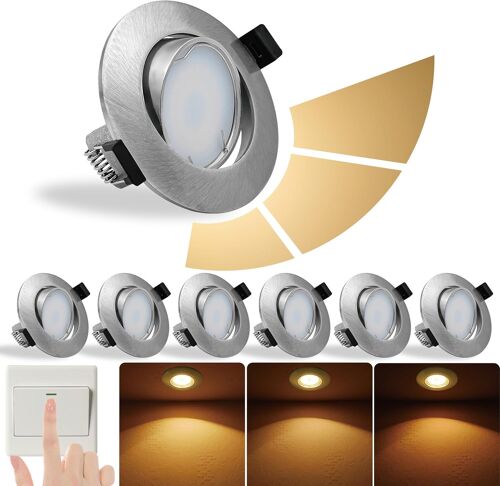 Kalanka-Spots Encastrables Led Blanc Chaud 3000k 10w, Lot De 6, Niveaux Dimmables 3, Spot De Plafond Pivotant En Aluminium Nickel Bross¿¿, Comprend Ampoule Gu10 Et Douille, Par16 Sans Scintillement,Ip