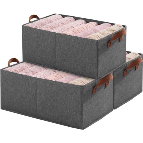 Jexnovashop-Lot De 3 Boite Rangement Tissu, Panier Rangement Pliable, Ouvertes Bac De Rangement Avec Poignée, Cube De Rangement Vetement Dressing Armoire Jouet