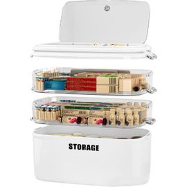 Yemaesre-4 Niveaux Boîte De Rangement De Médicaments, Grand Armoire A Pharmacie Avec Poignées, Trousse De Premiers Secours Familiale Portable Vide Pour Maison Et Voyages, Blanc 