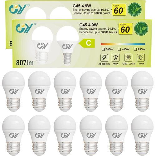 Ampoule Led E27 4,9w Équivalent 60w, 807 Lumens 3000k Blanc Chaud, Ampoule E27 Led Efficacité Energétique, Non-Dimmable, Lot De 6