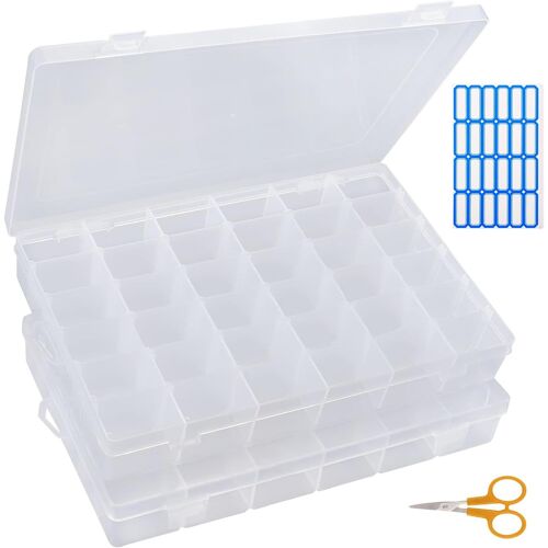 KALANKA-Lot de 2 boîtes de rangement 36 compartiments réglables pour petites pièces en plastique,Rangement Plastique pour Stockage Bijoux,transparen