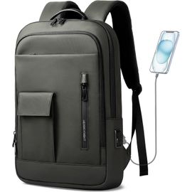 Sac À Dos Ordinateur Portable 15,6"" Et Tablette 12,9"" Avec Port De Charge Usb Pour Hommes, Léger, Fin Et Imperméable Adapté Au Travail, Business, Université, Loisirs, Voyage (Vert)[PCOM4283611]