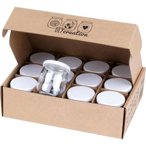 DIY Creation - Lot de 12 Pots de Yaourt en Verre avec couvercles hermetiques - Yaourtiere Seb Multidelices, Thermomix, Cookeo - peti