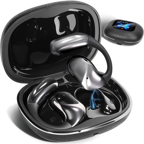 Écouteurs ouverts avec écran tactile, conduction osseuse sans fil, Bluetooth 5.4, autonomie de 120 h avec boîtier de charge, sur casque avec crochet d'oreille en silicone, pour le fitness en plein air