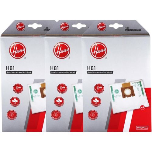 NouvelHorizonstore-HOOVER H81KIT3 Sacs pour Aspirateurs , Compatibles Avec Les Aspirateurs Telios Extra, sacs d'origine en microfibre, pure EPA, anti-odeur, 3 paquets de 4 sacs