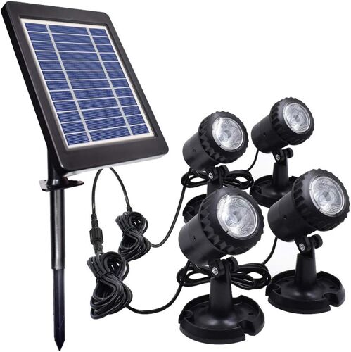 Lampes De Bassin - Projecteur Solaire Sous-Marin Avec 4 Lampes Submersibles Ip68 - Pour Jardin, Piscines, Étangs Et Autres Décorations Extérieures - Blanc