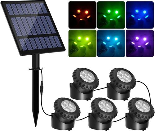 Lampes Solaires De Bassin Led Submersible Solaireavec 2 Modes Lumière Submersible Réglable,6 Couleurs,Étanchéité Ip68,Marche/Arrêt Automatique,Lampes Solaires Pour Étang,Jardin(5 En 1)