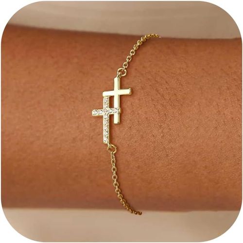 Tianyi-Bracelet Femme Or/Argent, Bracelets En Or Plaqué 14k, Réglable Chaîne Doré Croix Pour Filles Femmes