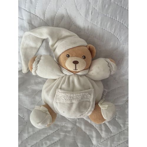 Doudou Kaloo boule blanc bonnet ours bar bear peluche 
