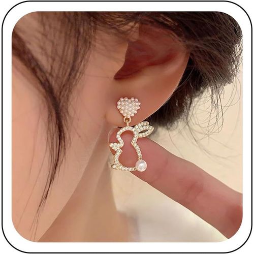 Meimie-Boucles D'oreilles Ours Lapinmignon Boucles D'oreilles Pendantes Lapin En Strass Boucles D'oreilles Clous D'oreilles Coeur En Perle Boucles D'oreilles Lapin En Cz Bijoux Pour Femmes Filles