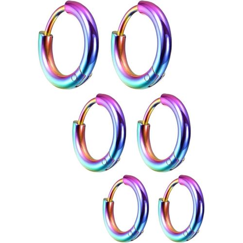 Meimie-3 Paires Petites Boucles D'oreilles Créoles En Acier Inoxydable Chirurgical 316l De 8mm,10mm,12mm,Hypoallergéniques Et Fines Pour Filles,Boucles D'oreilles Créoles Légères,Coloré