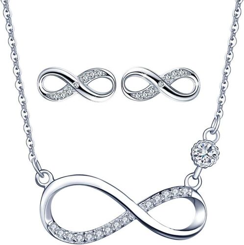 Collier Symbole D'infini, Boucles D'oreille De Symbole Infini, Bijou En Argent 925 Pour Femme Fille, Ensembles De Bijoux, Pendentif Diamanté, Cadeau Noël Anniversaire
