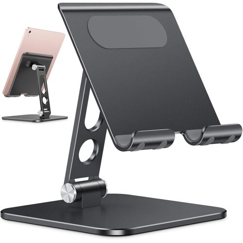 Support Tablette R¿¿glable Am¿¿lior¿¿ Support Pliable de Base Lourde en Aluminium, Dock Robuste ¿¿ Design du Trou pour Tablette et T¿¿l¿¿phones, pour Les Appreils(3.5-13 Pouces), Noir