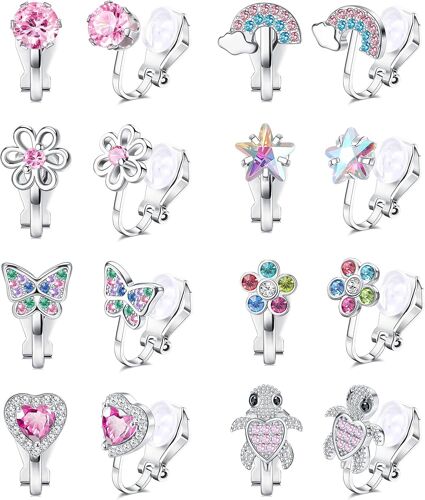 8 Paires Boucles Oreilles Clip Pour Enfant Fille Femme Clips Oreilles Non Percées En Coeur Étoile Fleur Tortue Hypoallergénique Mignon Fantaisie Rose Boucles D'oreilles Clip Sans Trou