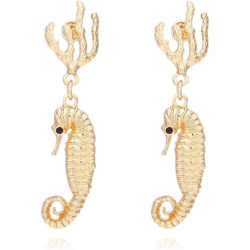 Meimie-Boucles D'oreilles En Or En Forme De Poisson Hippocampe,Boucles D'oreilles Hippocampe En Corail Océanique Pour Femme,Boucle D'oreille De Vacances Hippocampe De Plage Bohème Pour Dames
