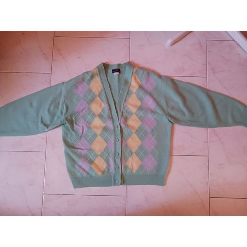 Gilet Jacquard Vert Coloré Taille 46-48 70% Laine 3 Suisses